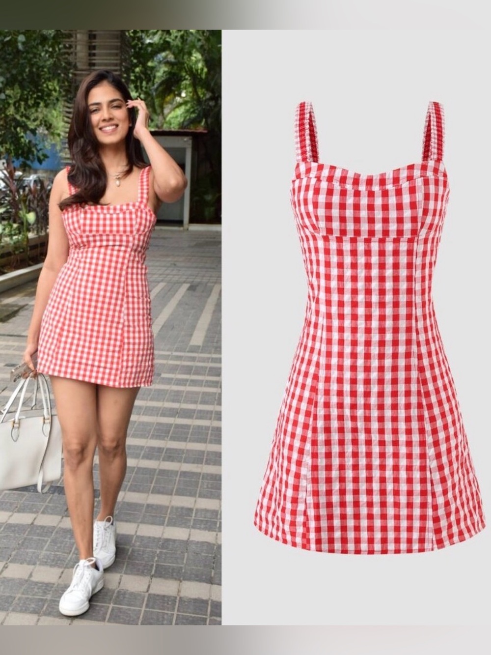 Zara Red White Gingham Sweetheart Cotton Mini Dress Size XL - Picture 2 of 10
